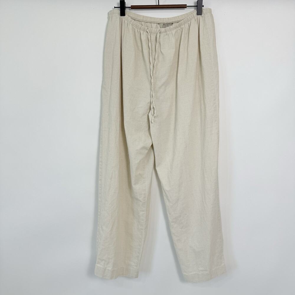Teddi Petite Linen Cotton Casual Pants Womens 14P Beige Stretch Waist Minimalist